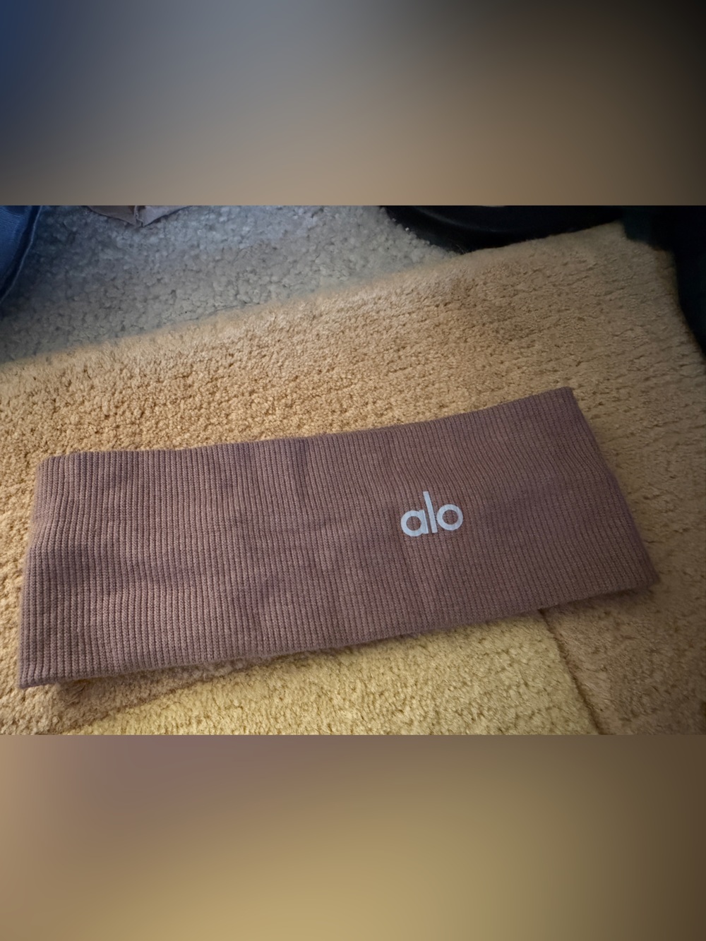 ALO Yoga Brown Ribbed Knit Headband with White Logo